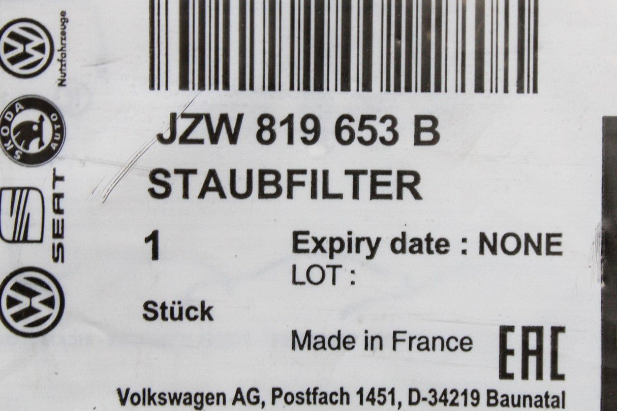 VW Golf MK5 MK6 Skoda SEAT economy pollen filter insert JZW819653B