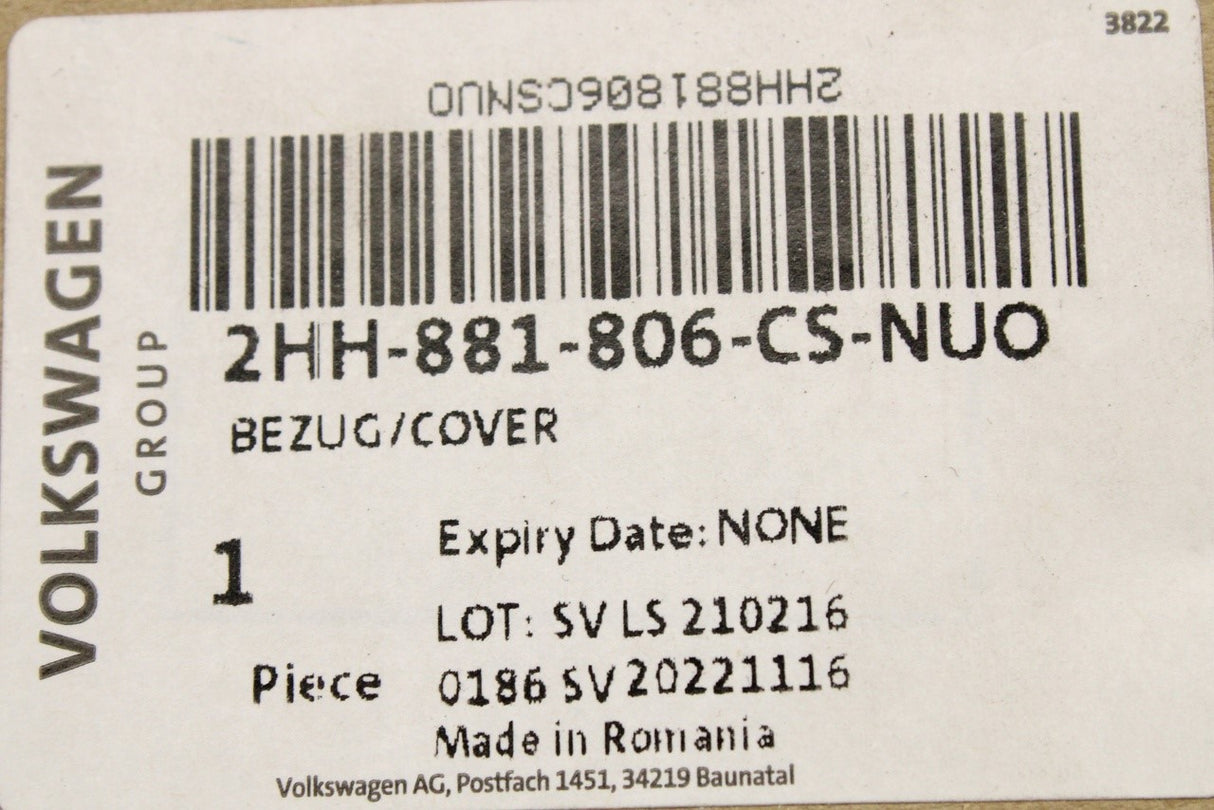 VW Amarok 2017-2022 front seat backrest cover (right) 2HH881806CS NUO