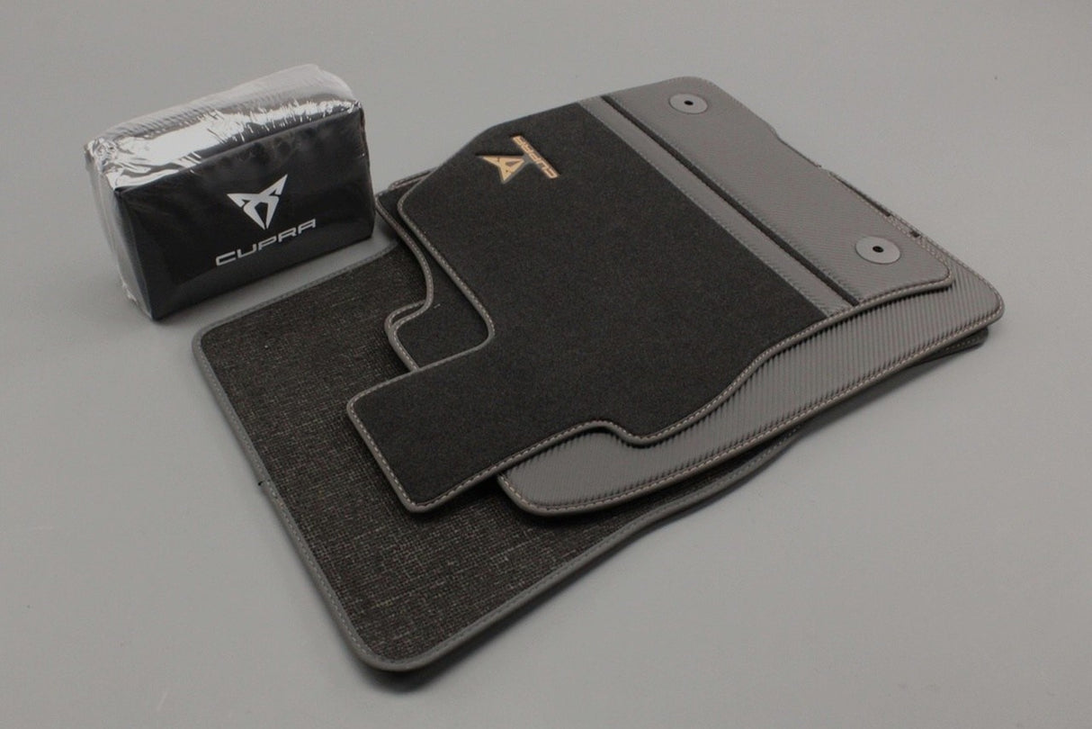 CUPRA Formentor 2021-on front & rear carbon effect floor mats with safety kit 5FH093990B