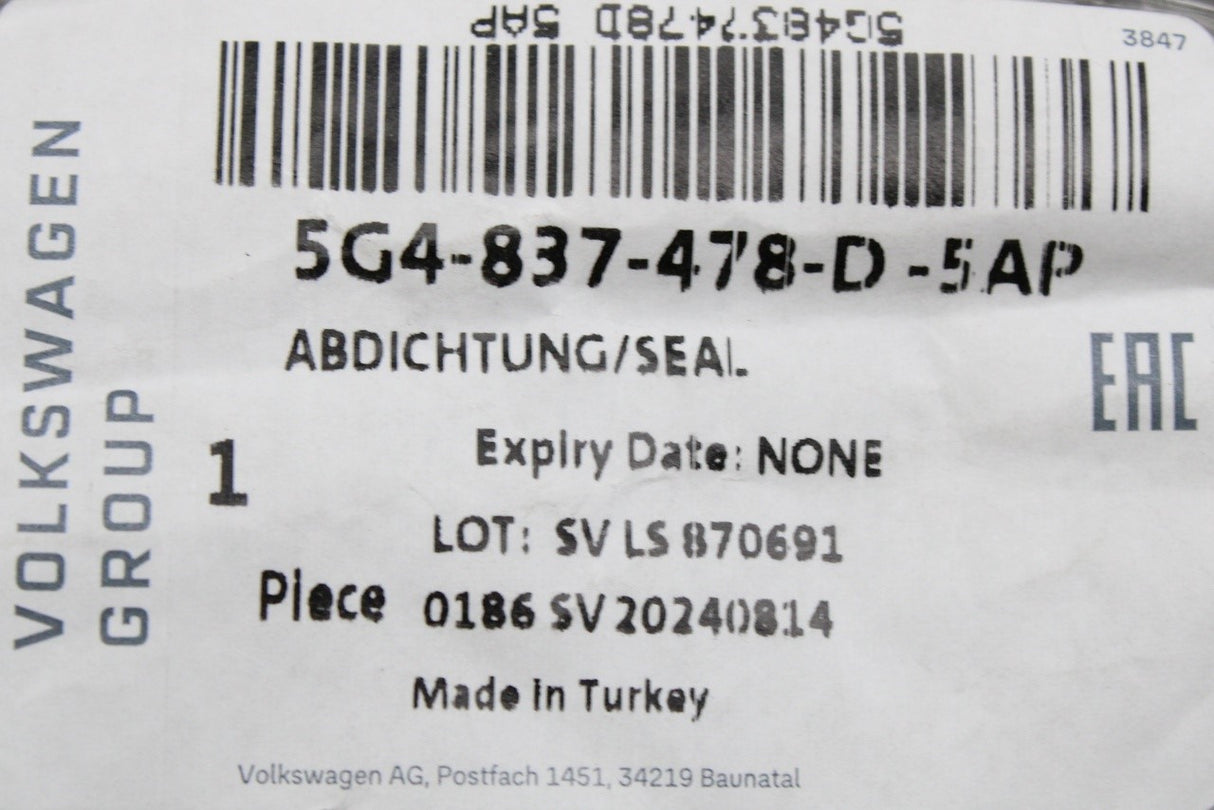 VW Golf MK7 MK7.5 front window aperture seal (right) 5G4837478D 5AP