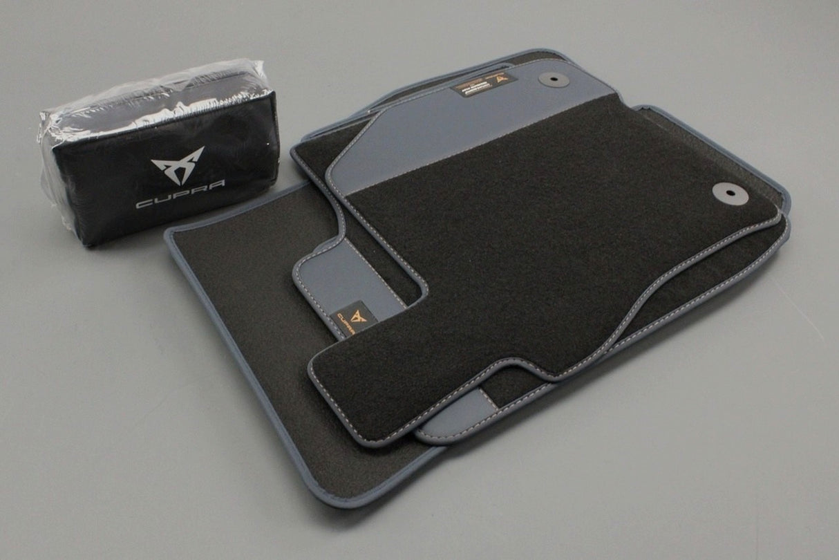 CUPRA Formentor 2021-on front & rear petrol blue floor mats with safety kit 5FH093990E