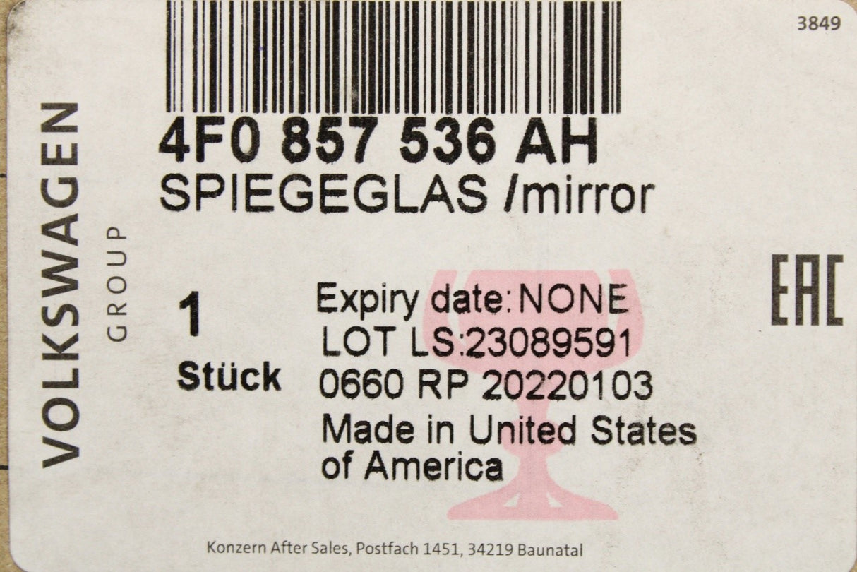Audi A3 S3 A4 S4 RS4 A5 A6 A8 Q3 04-18 anti-dazzle wing mirror glass (right) 4F0857536AH