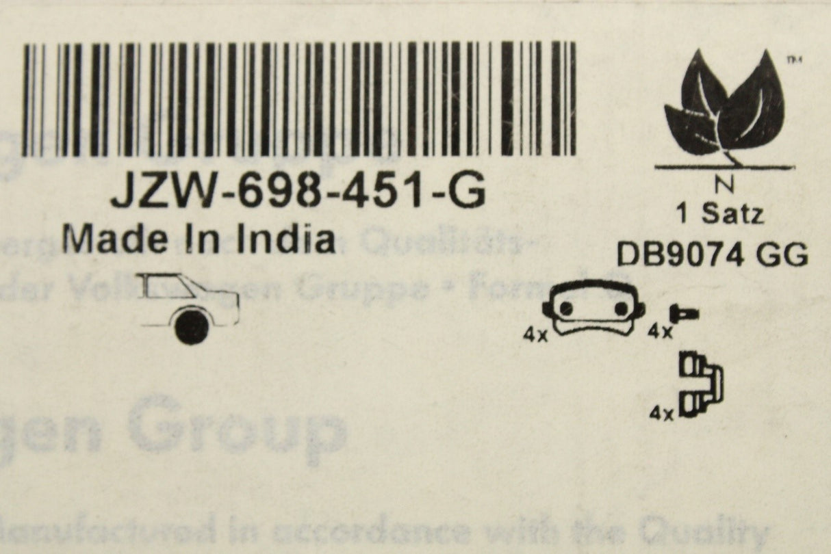 VW Passat B6 B7 Tiguan 08-11 SEAT Alhambra brake pads (rear) JZW698451G