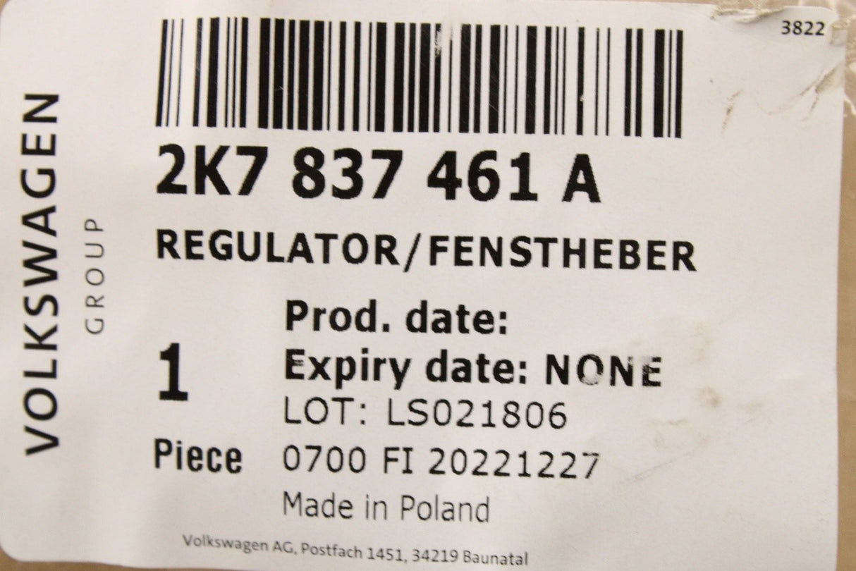 VW Caddy 2021-on window regulator (left) 2K7837461A