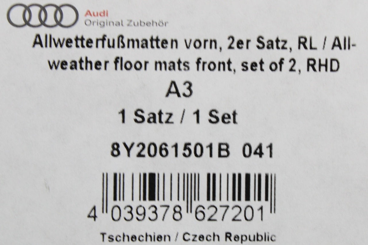 Audi A3 MHEV 2021-On front rubber floor mats (RHD) 8Y2061501B 041