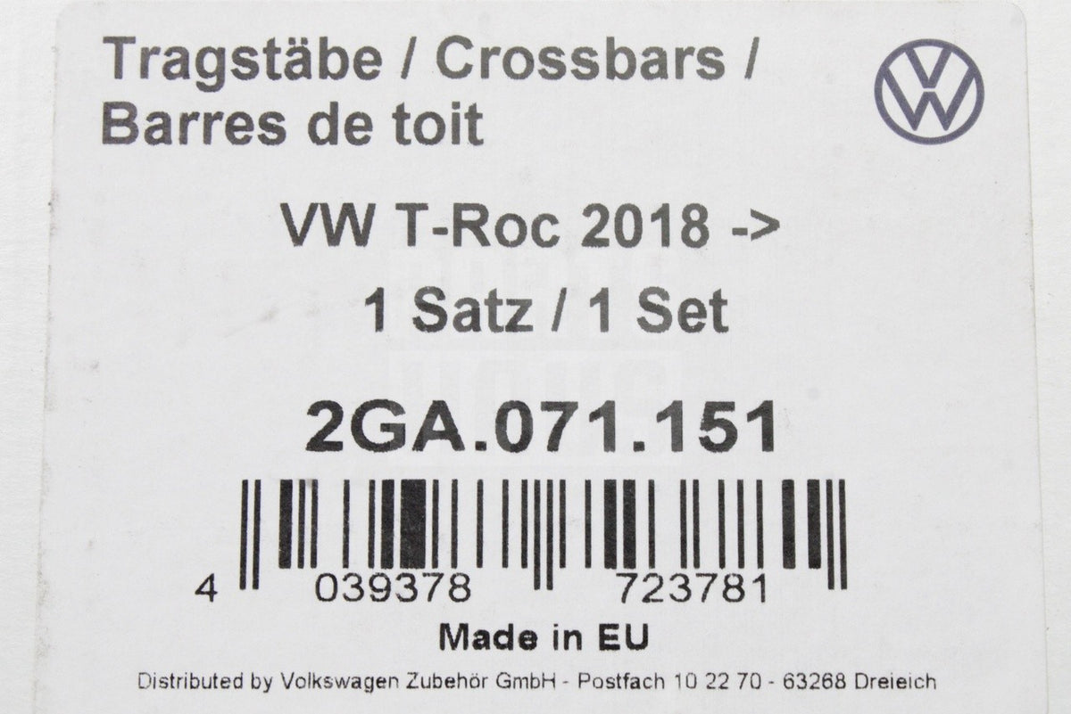 Genuine VW T-Roc 2018-on roof bars (silver) 2GA071151