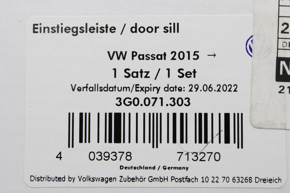 VW Passat B8 15-21 stainless steel front door sill protectors 3G0071303
