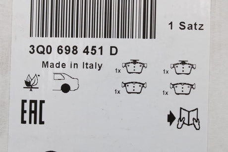 VW Tiguan Arteon Passat Q3 Tarraco Superb rear brake pads 3Q0698451D