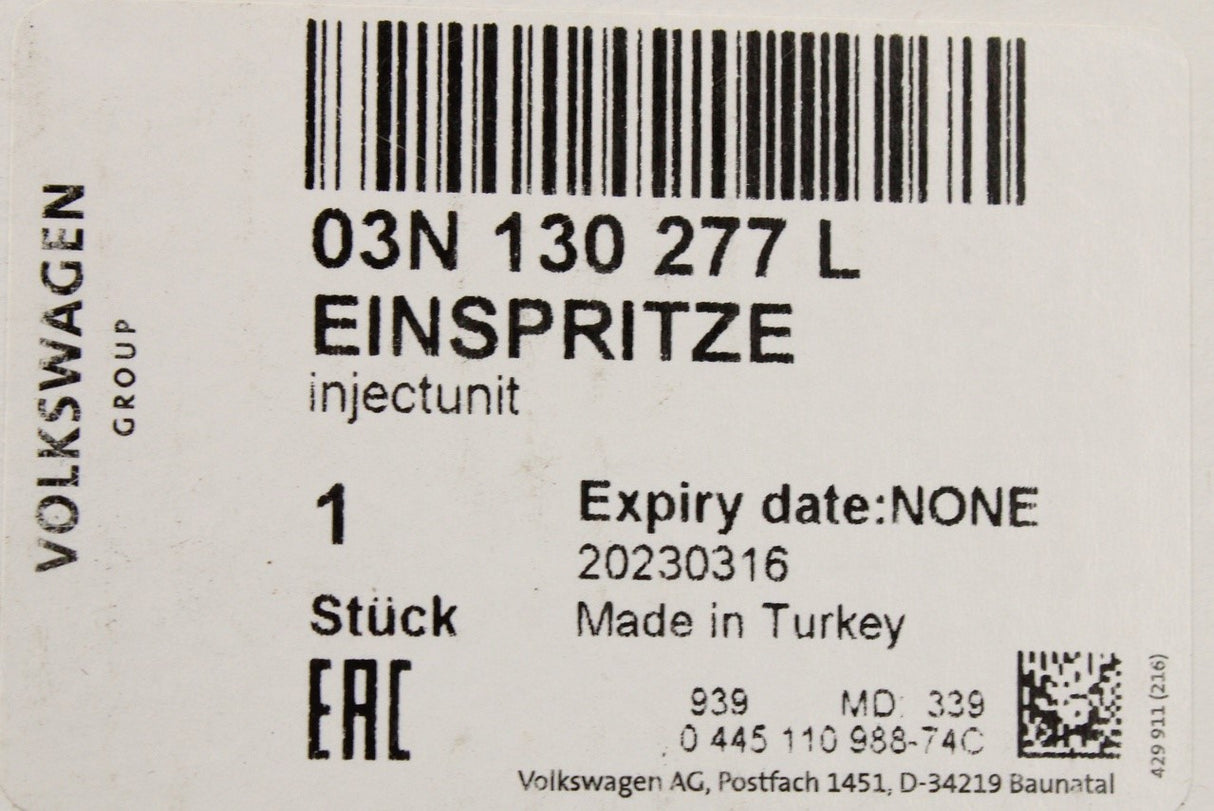 VW Transporter T6.1 Crafter 2.0 TDI diesel fuel injector 03N130277L