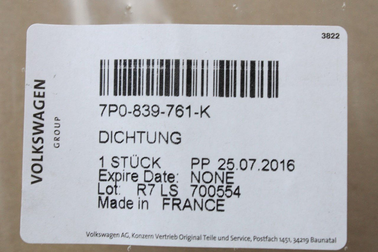 VW Touareg 2011-2018 left rear lower door seal strip 7P0839761K