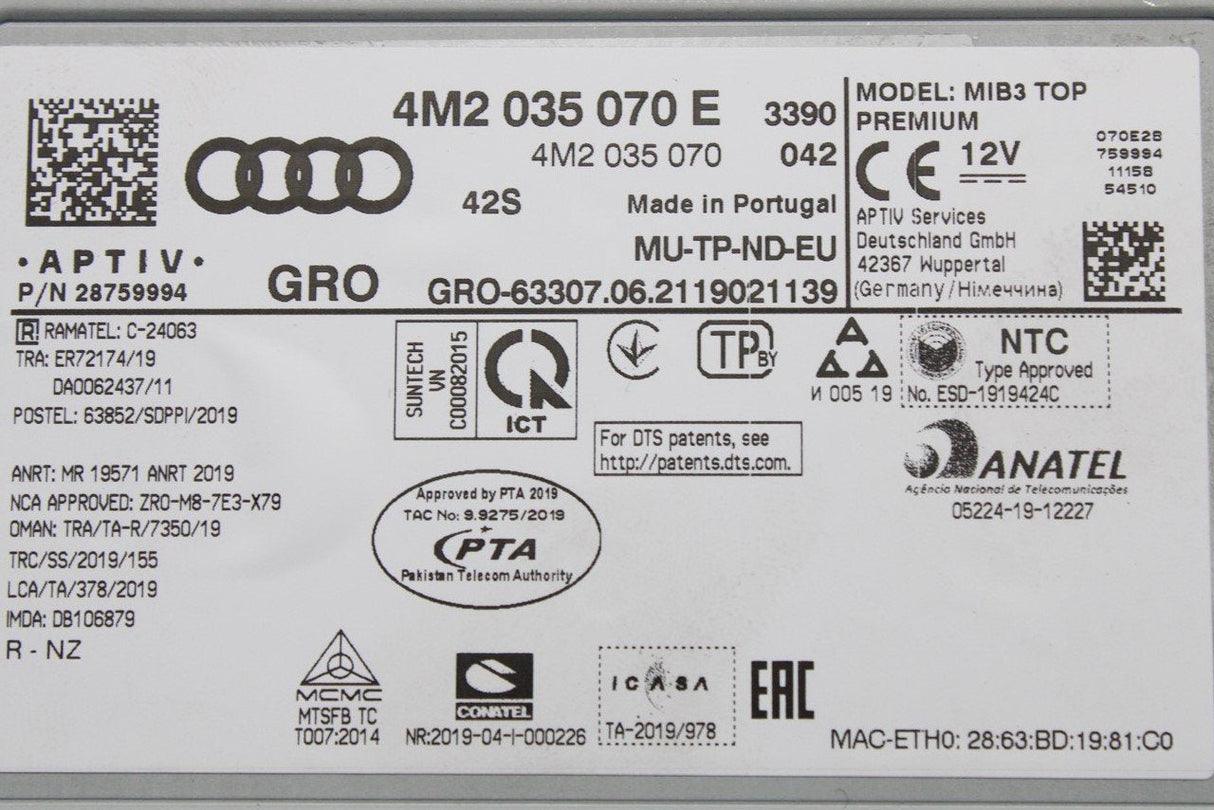 Audi A6 A7 RS6 RS7 RSQ8 19-on multimedia navigation head unit 4M2035070E