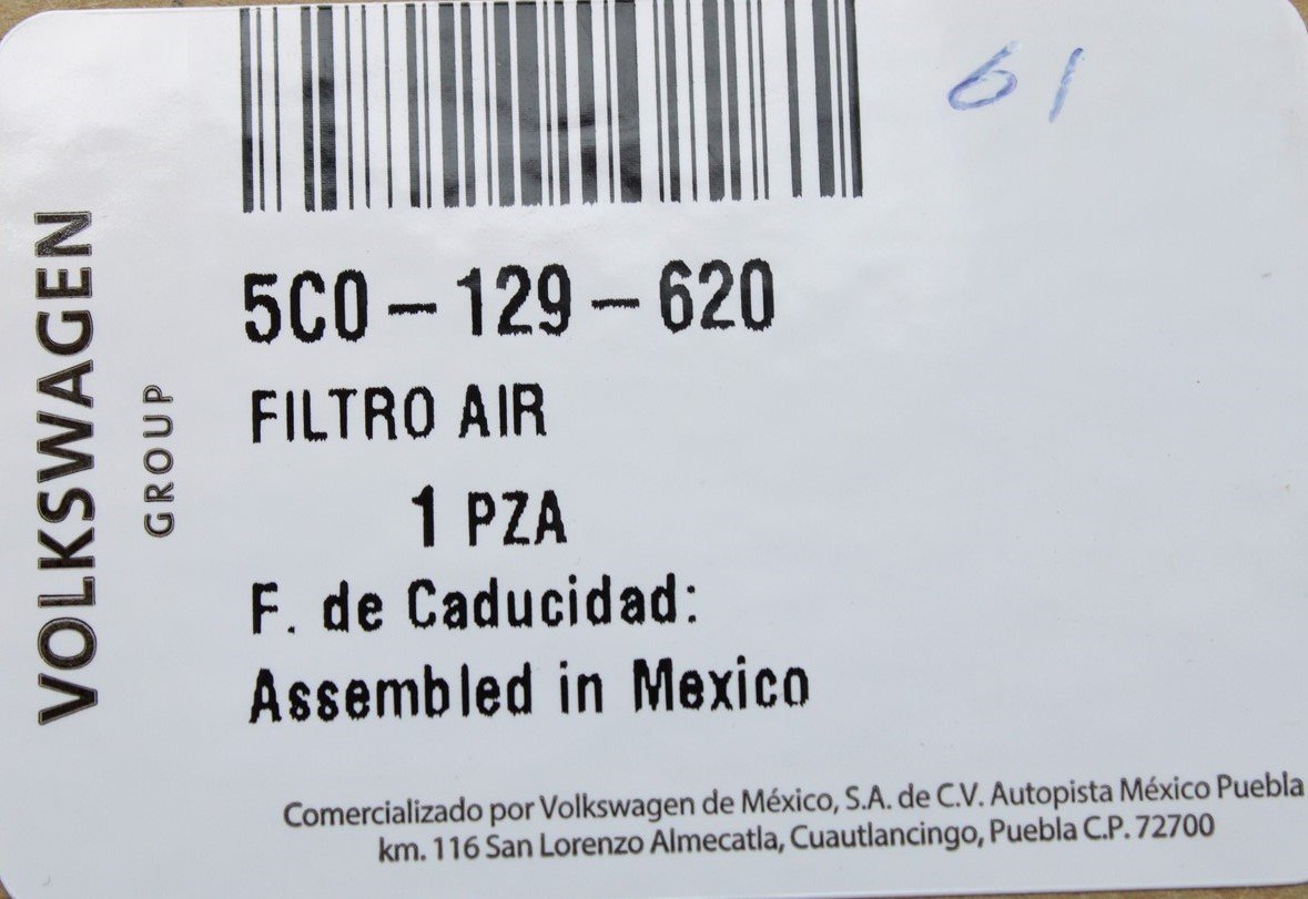 VW Beetle Scirocco Golf Cabriolet 1.8 2.0 air filter element 5C0129620