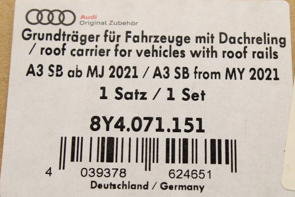 Audi A3 8Y Sportback 2020-on accessory roof bars 8Y4071151