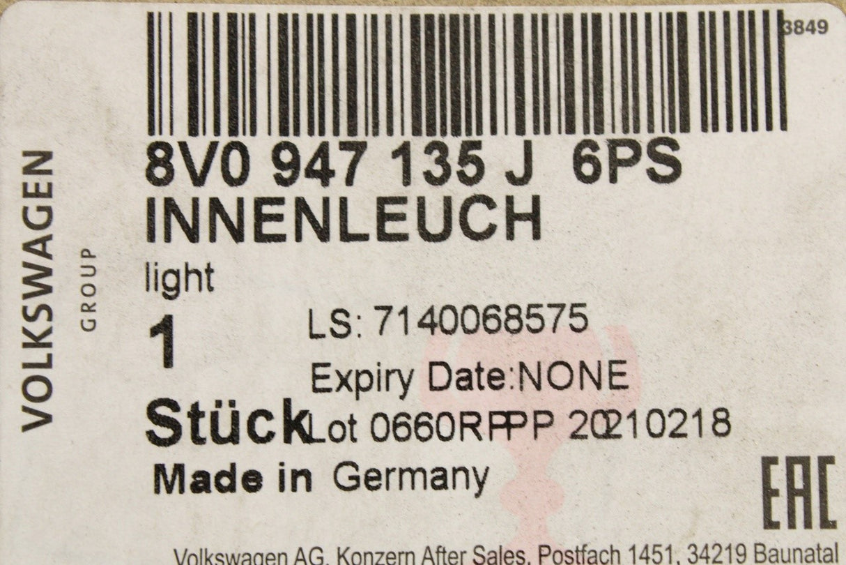 Audi A3 S3 RS3 2017-2020 interior reading light (front) 8V0947135J 6PS
