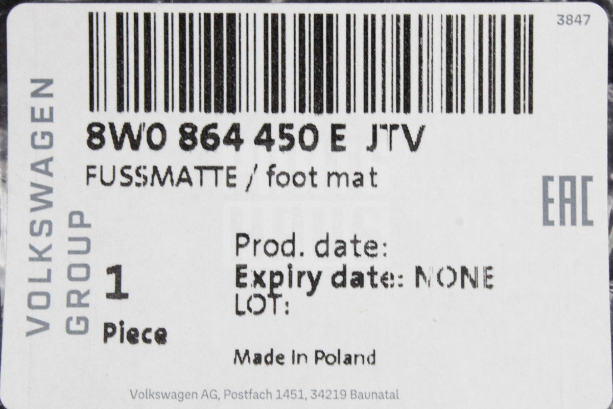 Audi A4 S4 RS4 Avant A5 S5 RS5 textile floor mats (rear) 8W0864450E JTV