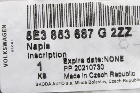 Skoda Octavia 2021 - rear SKODA lettering badge chrome 5E3853687G2ZZ