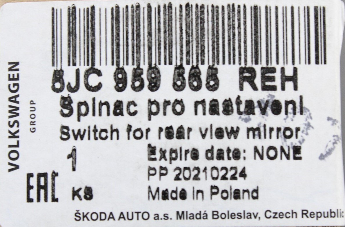 Skoda Fabia Rapid exterior mirror adjustment switch 5JC959565 REH