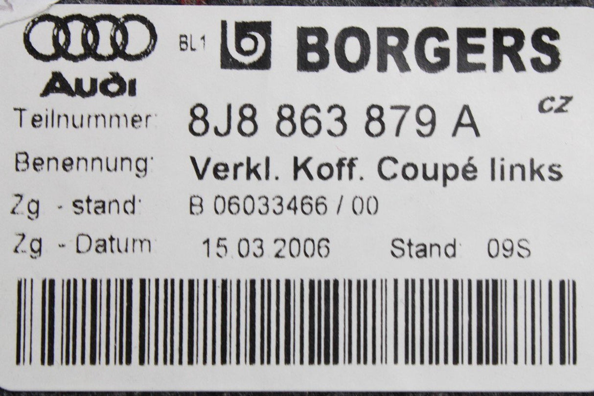 Audi TT TTS TTRS 07-14 luggage compartment trim (left) 8J8863879A 87A