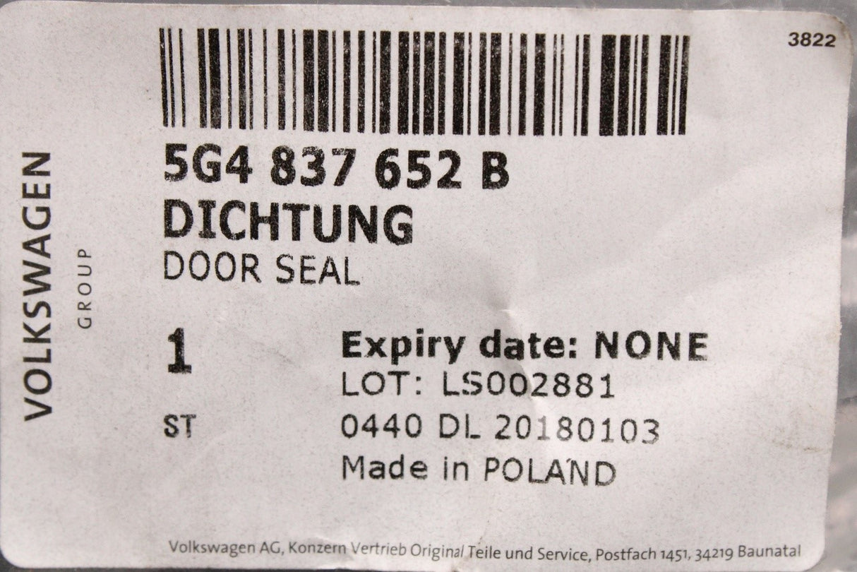 VW Golf MK7 13-16 MK7.5 17-20 front outer door seal (right) 5G4837652B