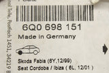 VW Polo Fox Skoda Fabia SEAT Ibiza 2000-10 brake pads (front) 6Q0698151