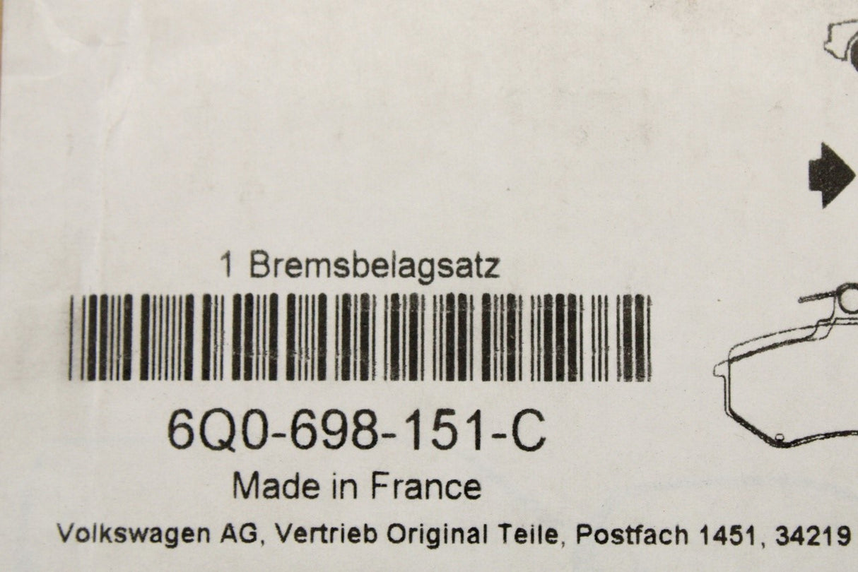 VW Polo 9N3 GTI Skoda Fabia SEAT 2000-10 brake pads (front) 6Q0698151C