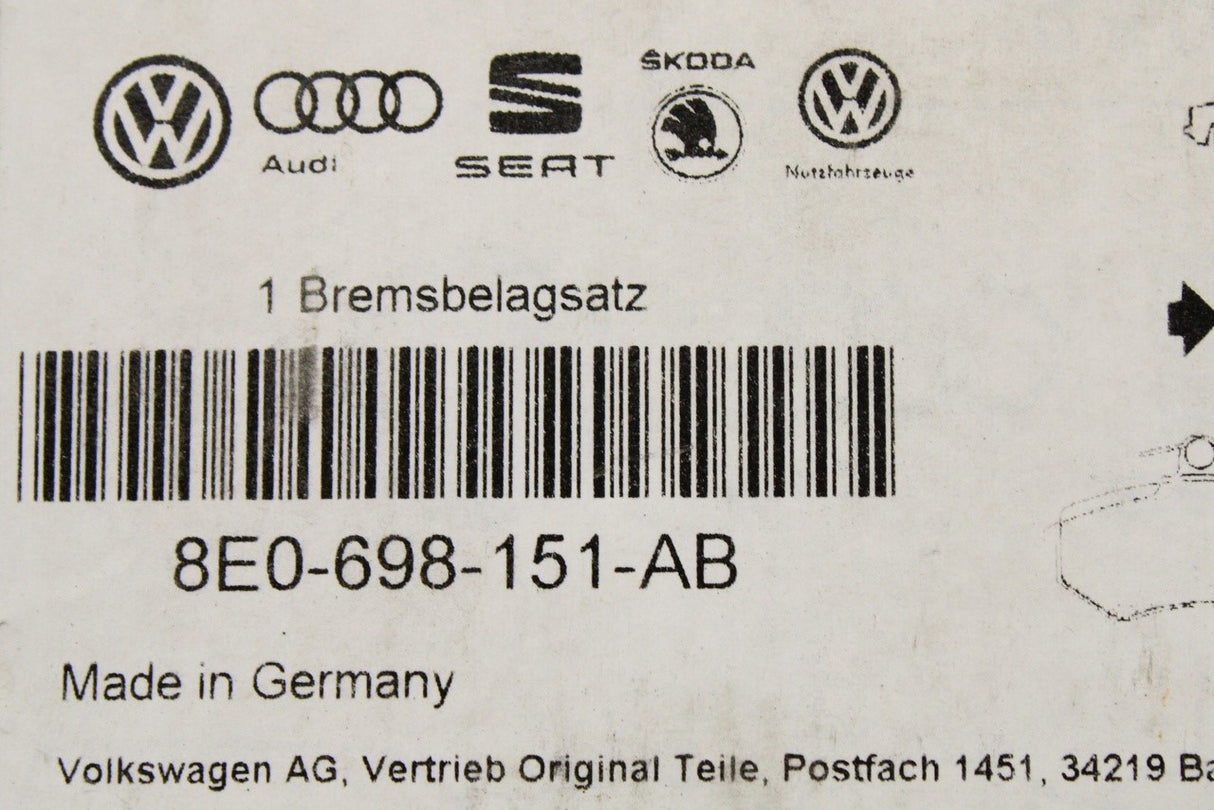 VW Passat Audi A4 SEAT Exeo 1997-2014 brake pads (front) 8E0698151AB
