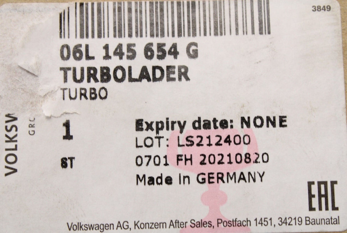Audi A4 B9 16-on A5 17-on A6 C8 19-on A7 turbocharger (2.0) 06L145654G