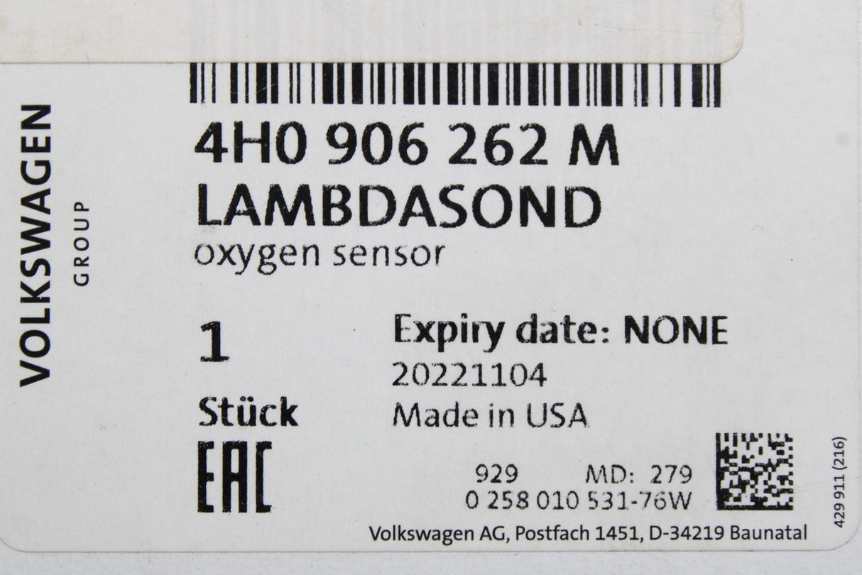 Audi A6 S6 RS6 A7 A8 4.0 TSI lambda sensor (after catalyst) 4H0906262M