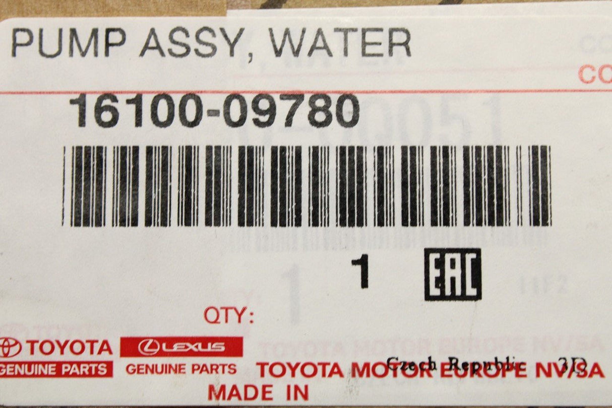 Toyota Aygo 2014-on Yaris 2014-on coolant water pump 16100-09780