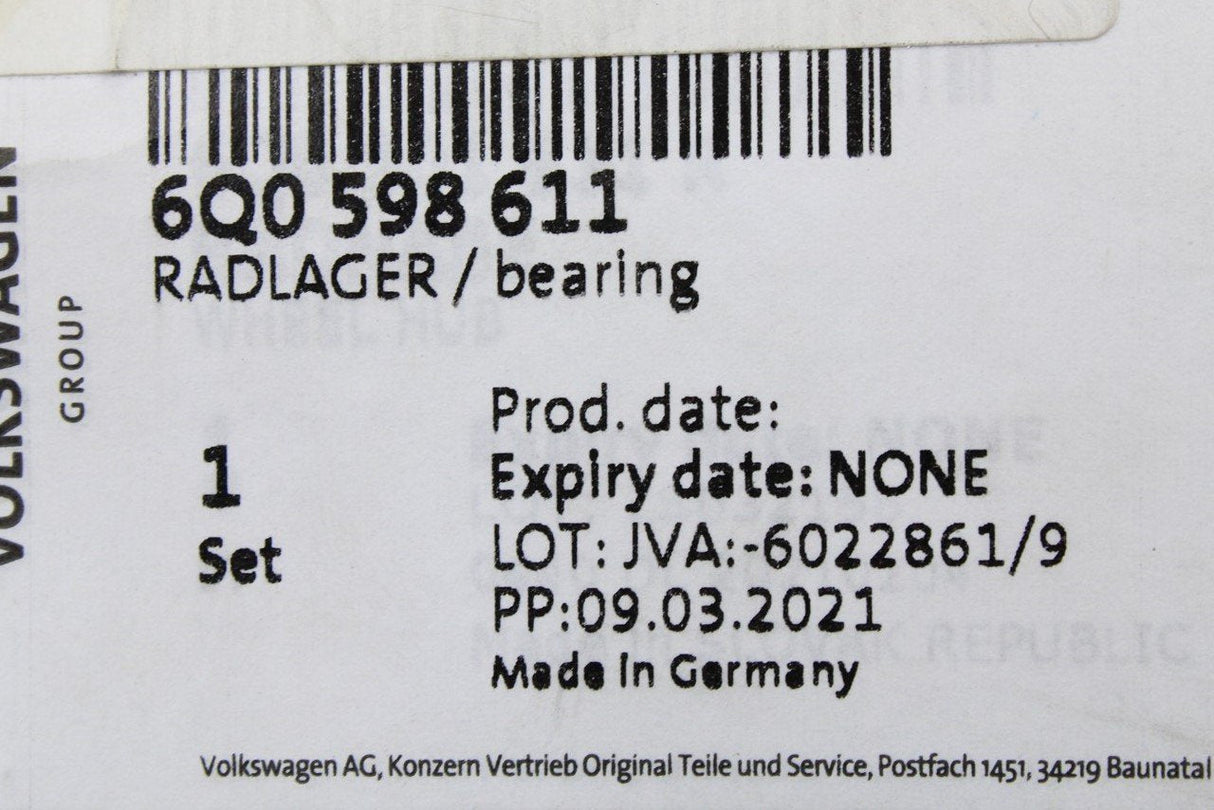 VW Audi Skoda Polo A1 Fabia wheel bearing hub assembly (rear) 6Q0598611
