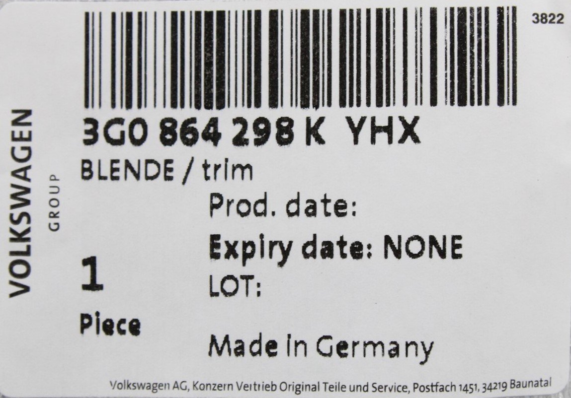 VW Passat B8 2015-on centre console armrest air vent trim 3G0864298K YHX