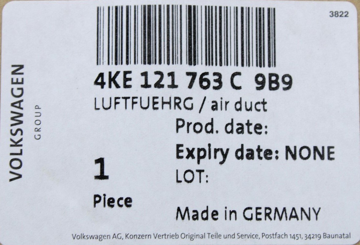 Audi e-Tron 2019-on front bumper air guide duct (left) 4KE121763 9B9