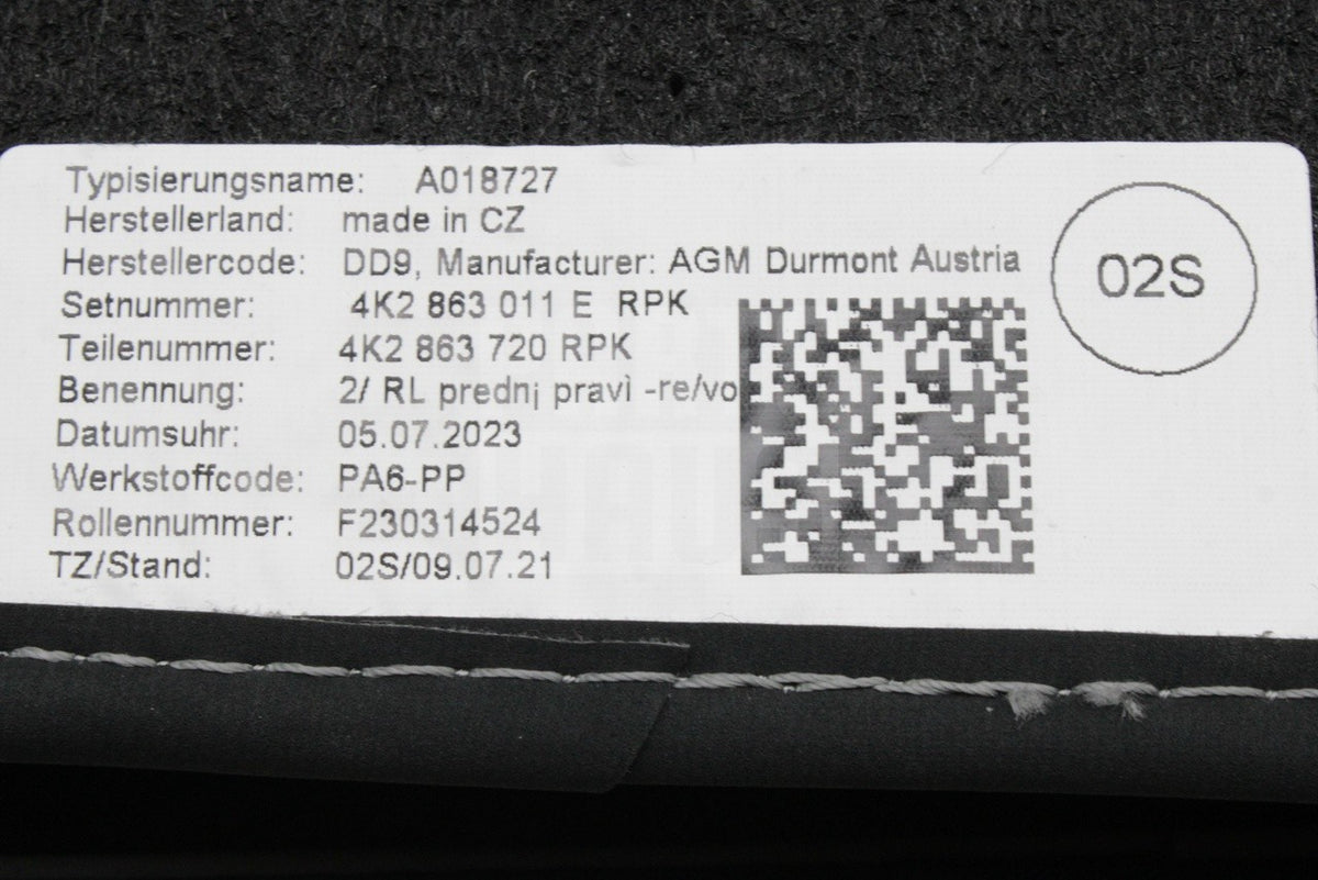 Audi A6 Avant 2019-26 A7 19-26 RHD carpet floor mats set 4K2863011E RPK