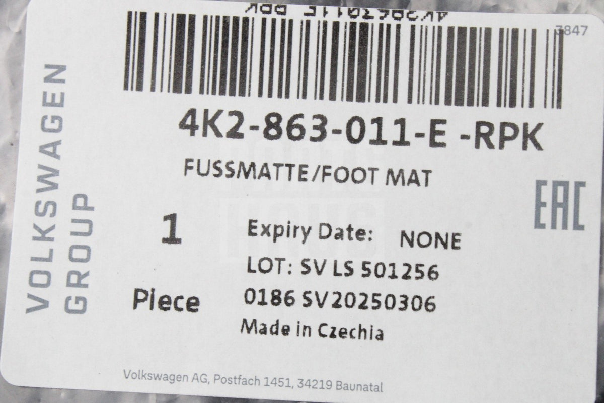 Audi A6 Avant 2019-26 A7 19-26 RHD carpet floor mats set 4K2863011E RPK