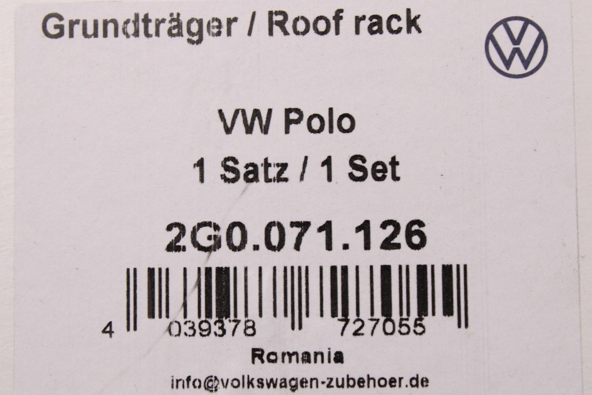 VW Polo AW 2018-on accessory roof bars 2G0071126