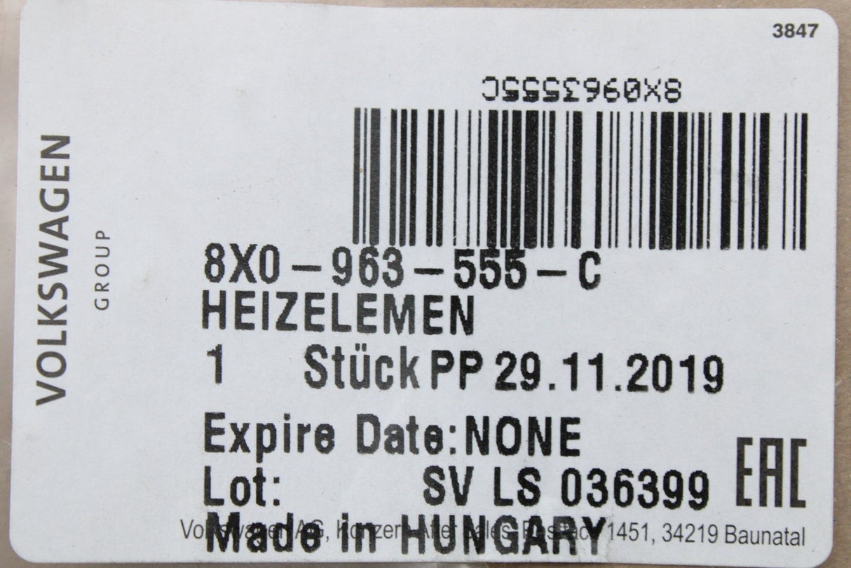 Audi A1 2011-2014 front seat base heater element (x1) 8X0963555C