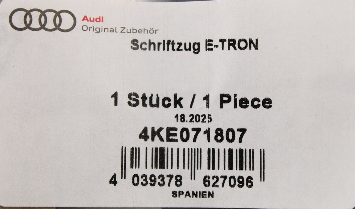 Audi e-Tron 2019-on orange 'e-tron' lettering (front wing) 4KE071807