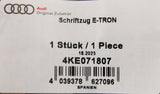 Audi e-Tron 2019-on orange 'e-tron' lettering (front wing) 4KE071807