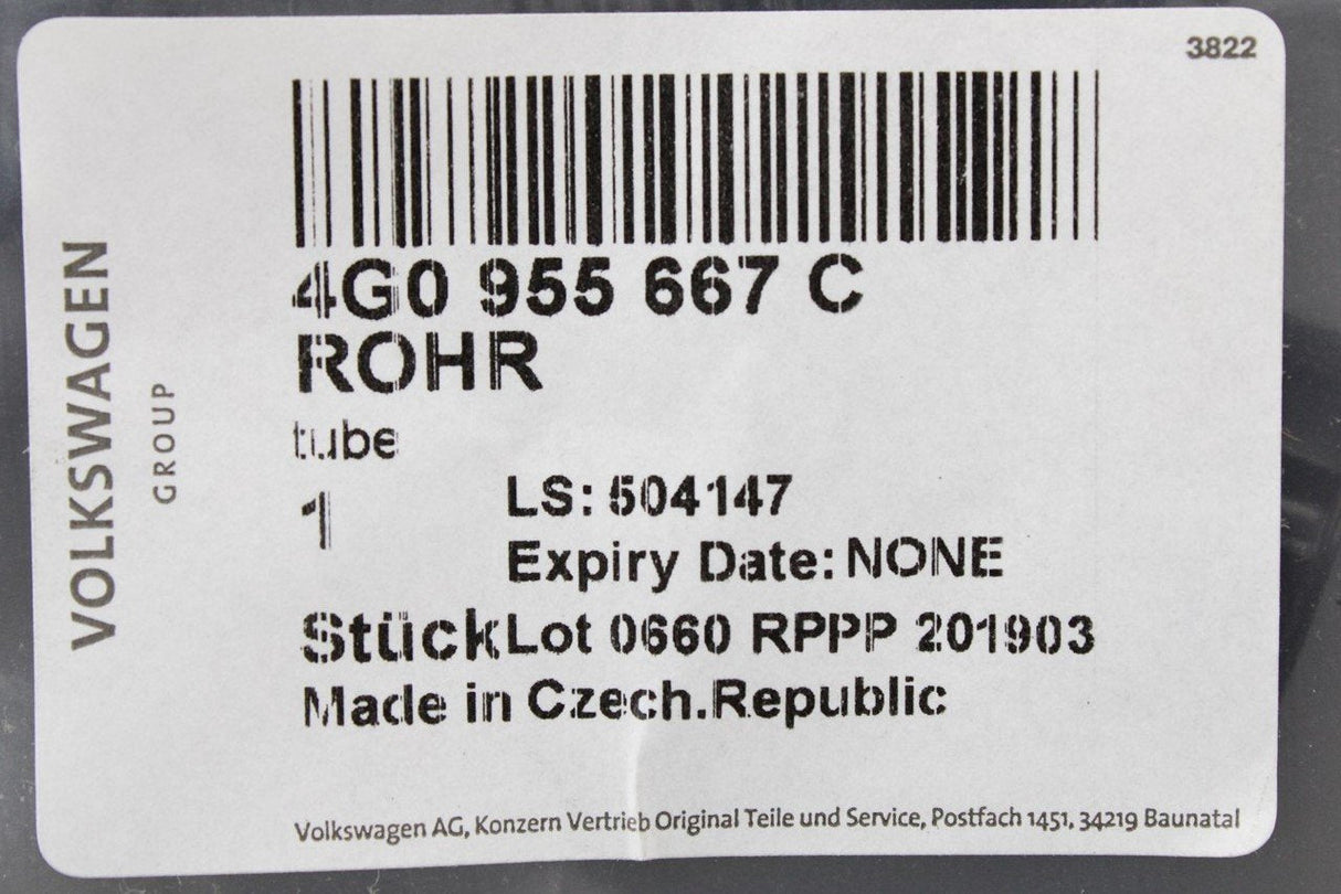 Audi A6 A7 RS6 RS7 2013-2018 Headlight washer pump hose 4G0955667C