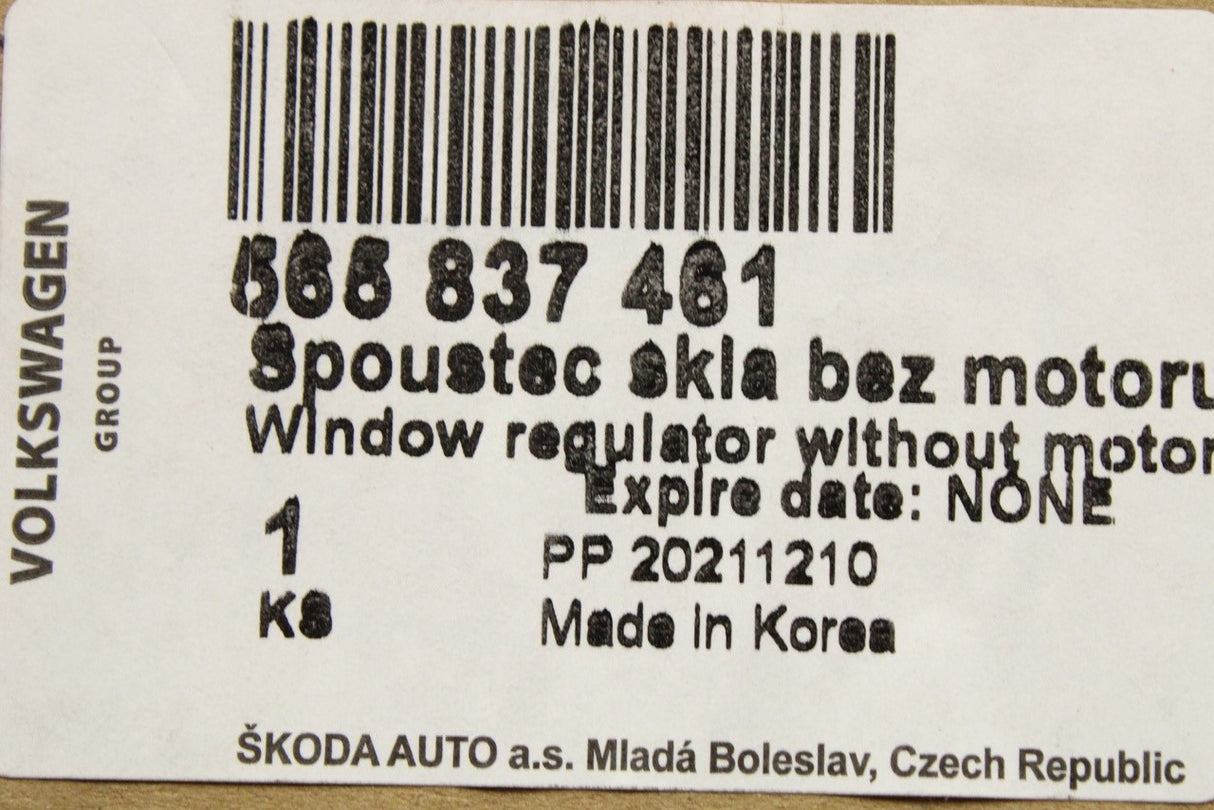 Skoda Kodiaq 17-on front window regulator without motor (left) 565837461