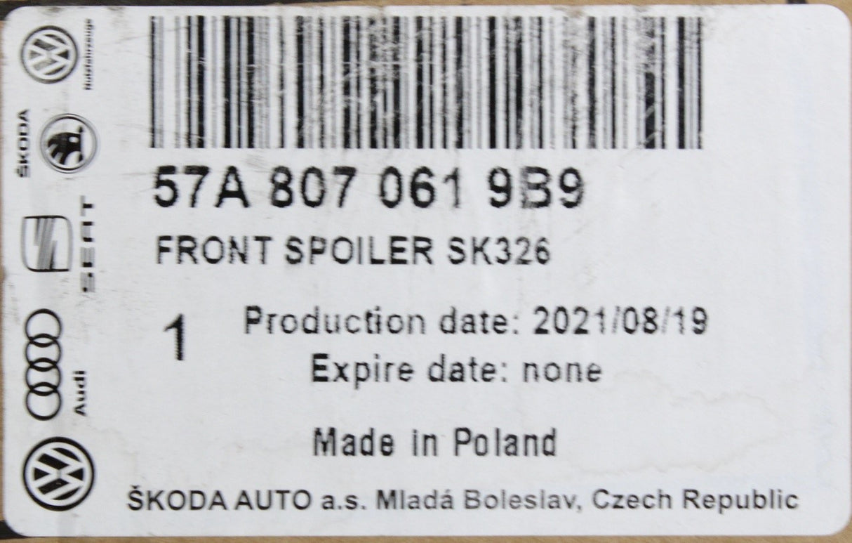 Skoda Karoq 2018-on front bumper lower spoiler trim 57A807061 9B9