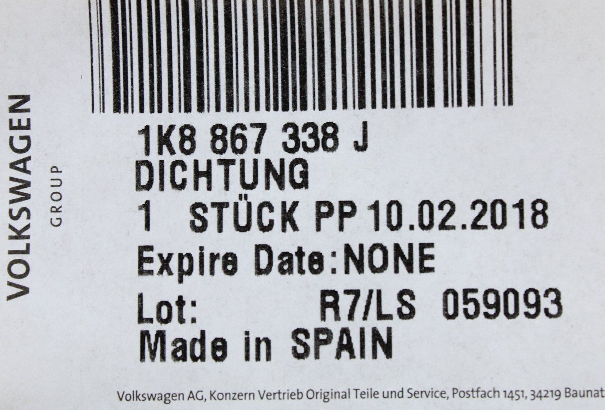 VW Scirocco 2009-2018 inner front door seal (right) 1K8867338J