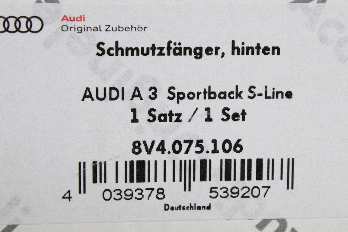 Audi A3 Sportback S-Line 2013-2016 accessory mud flaps (rear) 8V4075106