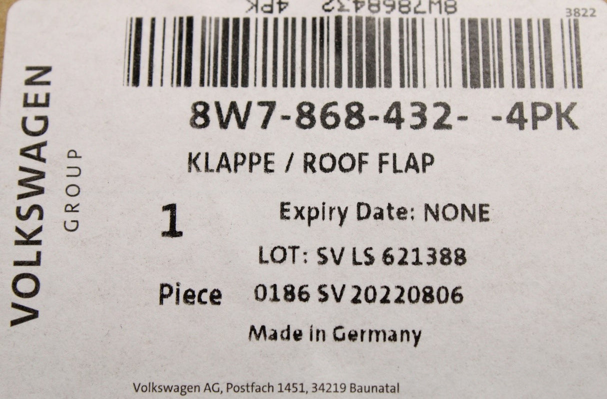 Audi A5 S5 2017-on roof frame protrusion flap (right) 8W7868432 4PK