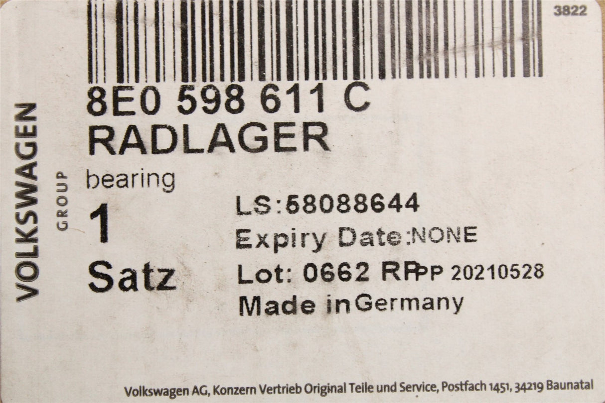 Audi A4 2001-2009 SEAT Exeo 2009-2014 wheel bearing (rear) 8E0598611C