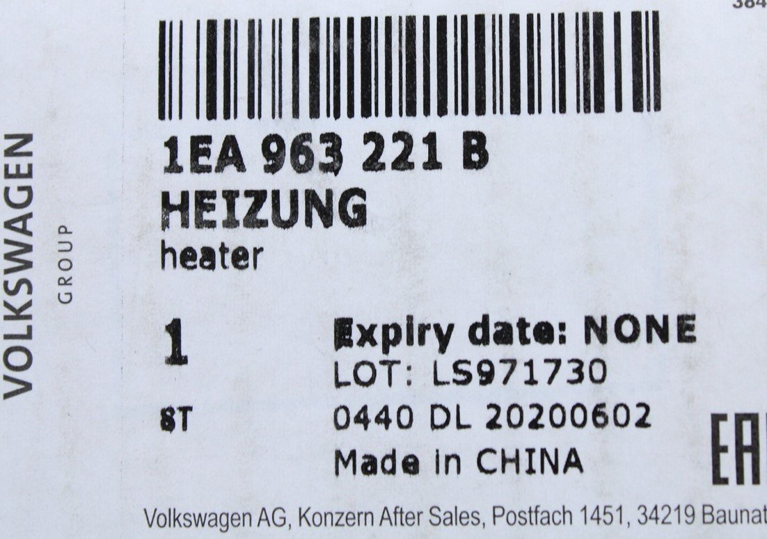 VW ID.3 ID.4 radiator fluid heating module PTC 1EA963221B