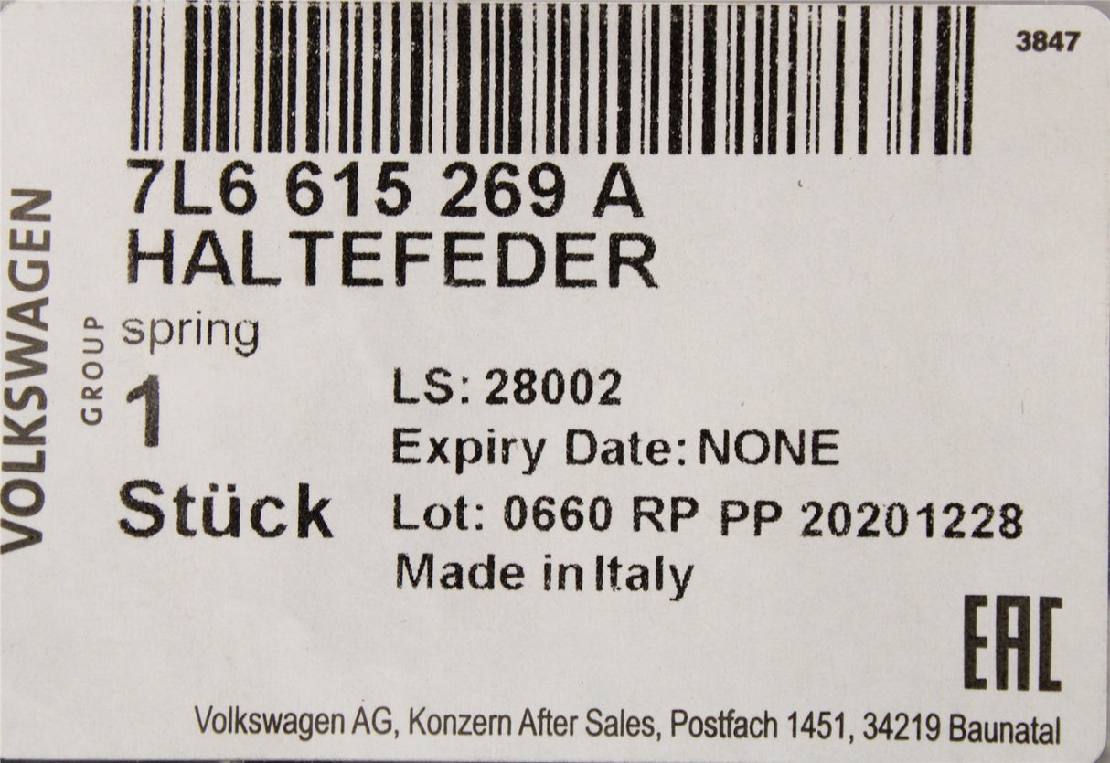 VW Touareg R50 07-10 Audi Q7 10-15 brake pad spring (rear) 7L6615269A