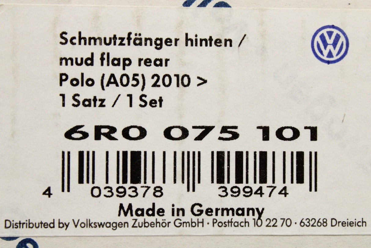 VW Polo 6R 2010-2014 mud flaps (rear) 6R0075101