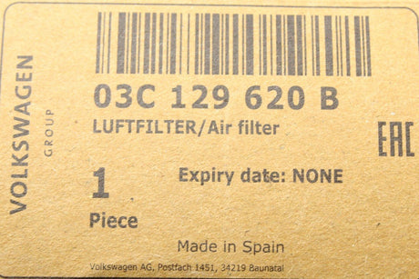 VW Golf Touran Audi A3 Skoda Octavia air filter element (1.6) 03C129620B