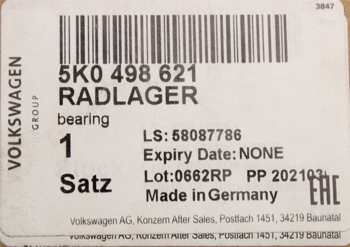Skoda Octavia 04-08 Superb 2014-15 wheel bearing kit 5K0498621